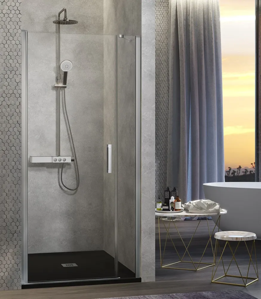 Mampara de Ducha NARDI NA502 Kassandra | 1 Puerta Abatible + 1 Fijo | Sin Perfil | Walk- | Easy Clean | 195 cm Plata