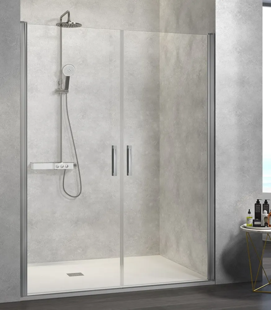 Mampara NARDI NA501 Kassandra | 2 Puertas Abatibles | Entrada Extra Ancha | Sin Perfil | Easy Clean | 195 Cm Plata