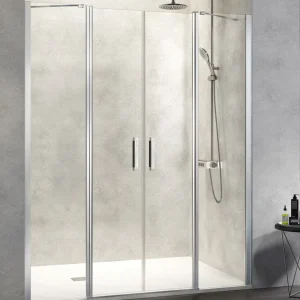 Mampara NARDI NA515 de Kassandra | 2 Fijos + 2 Puertas Abatibles | Sin Perfil Superior/Inferior | Easy Clean Plata