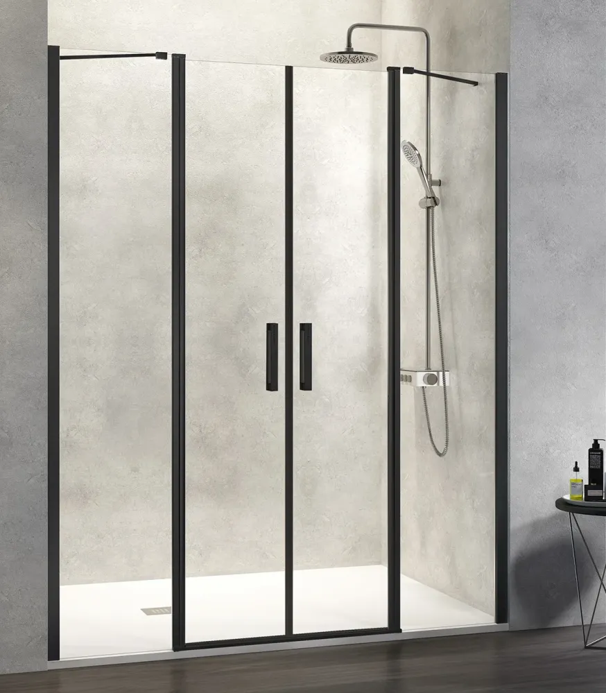 Mampara NARDI NA515 de Kassandra | 2 Fijos + 2 Puertas Abatibles | Sin Perfil Superior/Inferior | Easy Clean Plata
