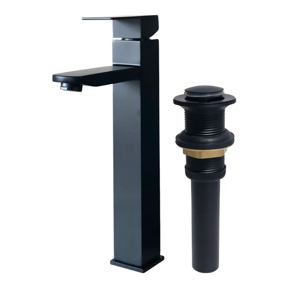 Combo de grifo monomando alto para lavamanos Kennedy en acero inoxidable negro + Desagüe push Kennedy Structures