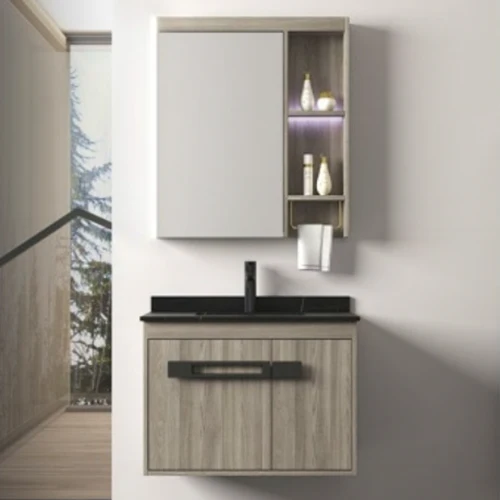 MUEBLE D/BAÑO CON ESPEJO D/ALUMINIO MADERA+ENCIMERA NEGRA 61*48*50CM KENNEDY STRUCTURES CORP.