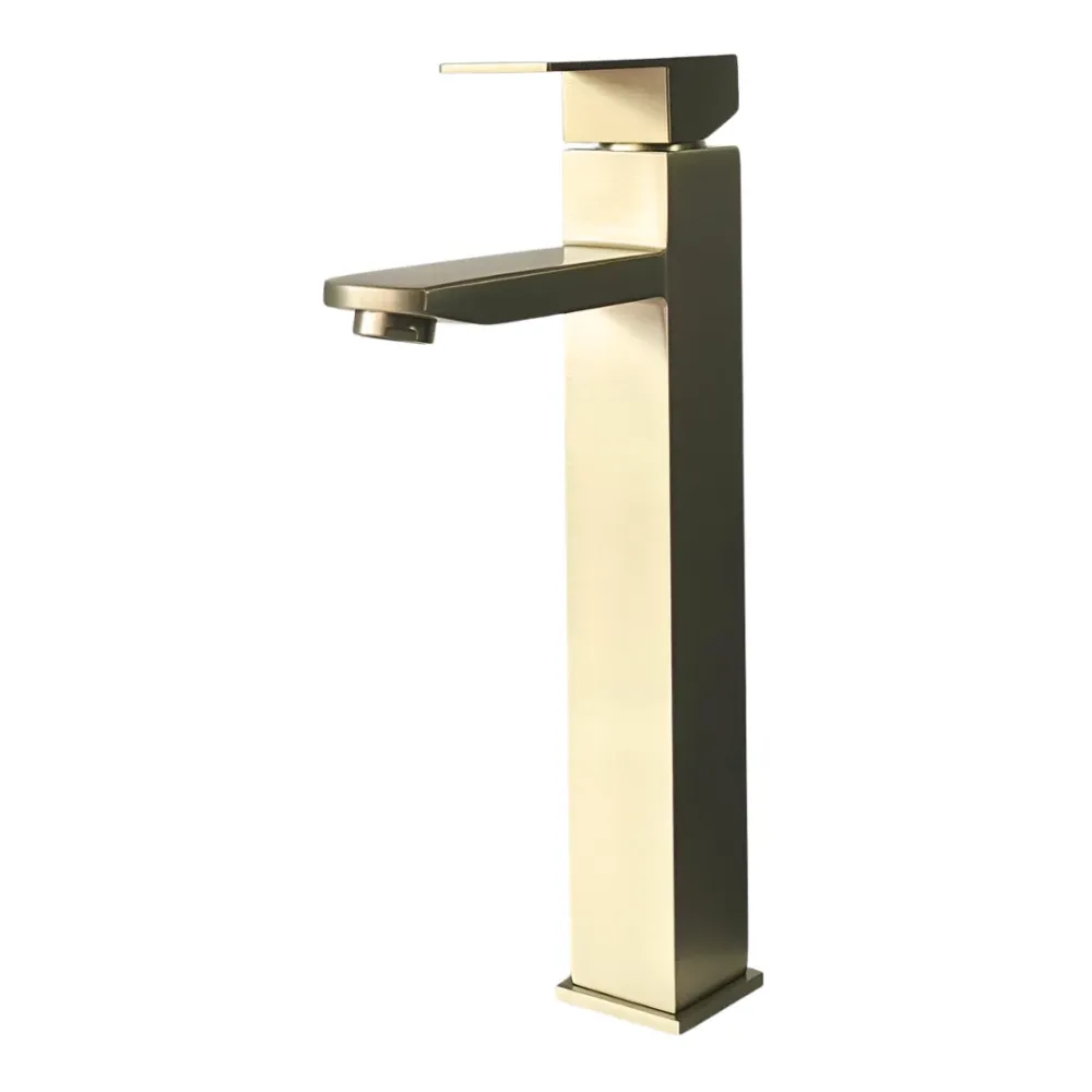 Grifo monomando alto para lavamanos Kennedy en acero inoxidable dorado - Doble temperatura Kennedy Structures