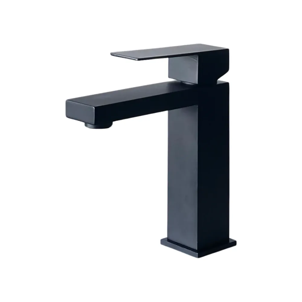 Grifo monomando bajo para lavamanos Kennedy Square en acero inoxidable negro - Doble temperatura Kennedy Structures