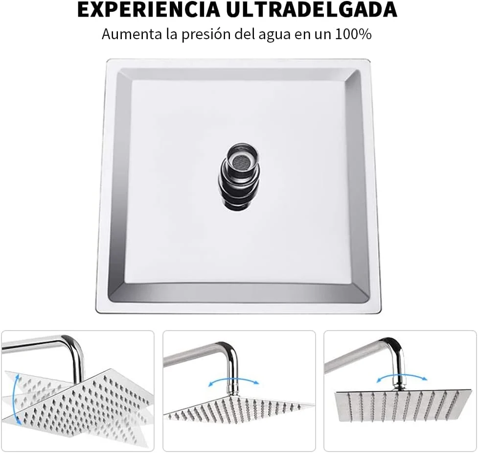 Ducha Regadera Metálica Cuadrada 20 Cms-cromo Incluye Tubo KIT
