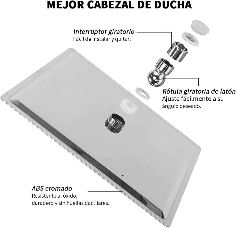 Ducha Regadera Metálica Cuadrada 20 Cms-cromo Incluye Tubo KIT