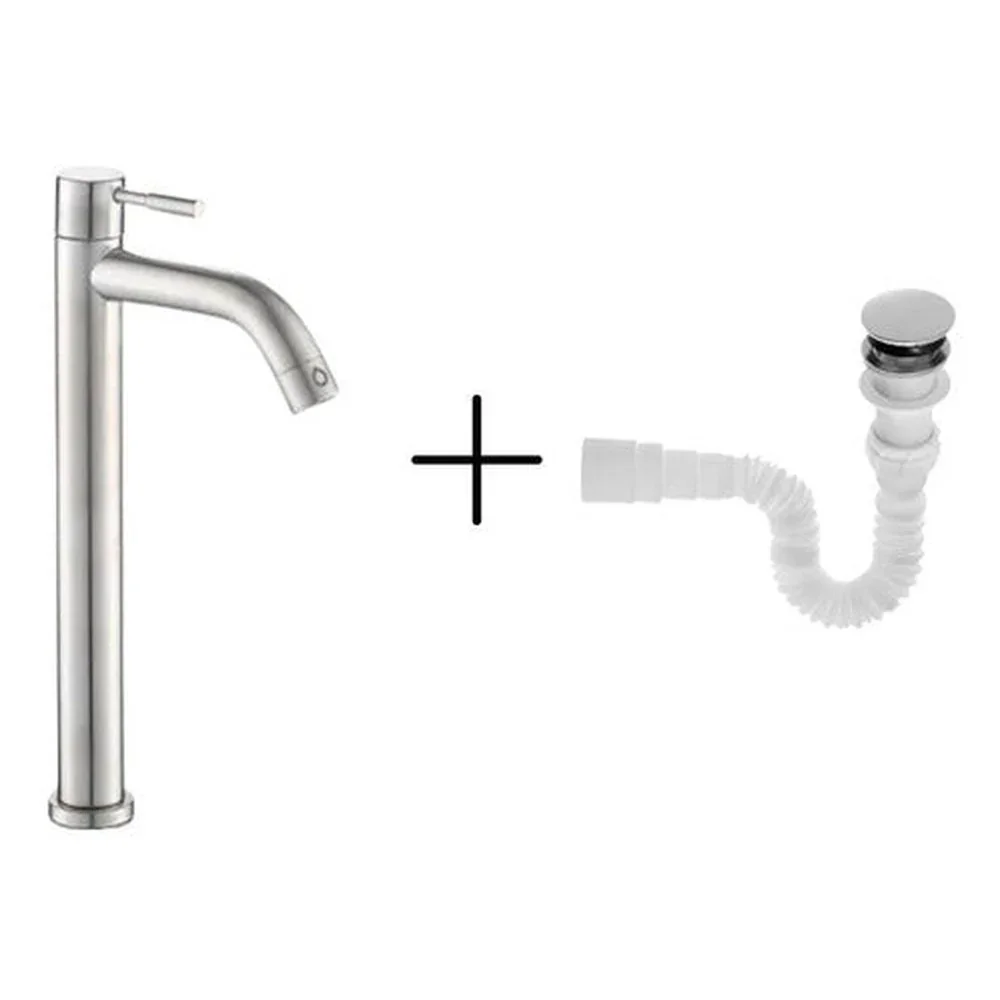 Griferí Lavamanos Poste Alto, Desagüe Sifón Flexible. KIT