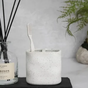 Porta Escobilla de Dientes Cerámica Blanca Jaspeada La Batea deco