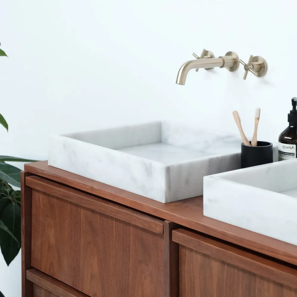 Lavabo de mármol blanco George - Con placa base