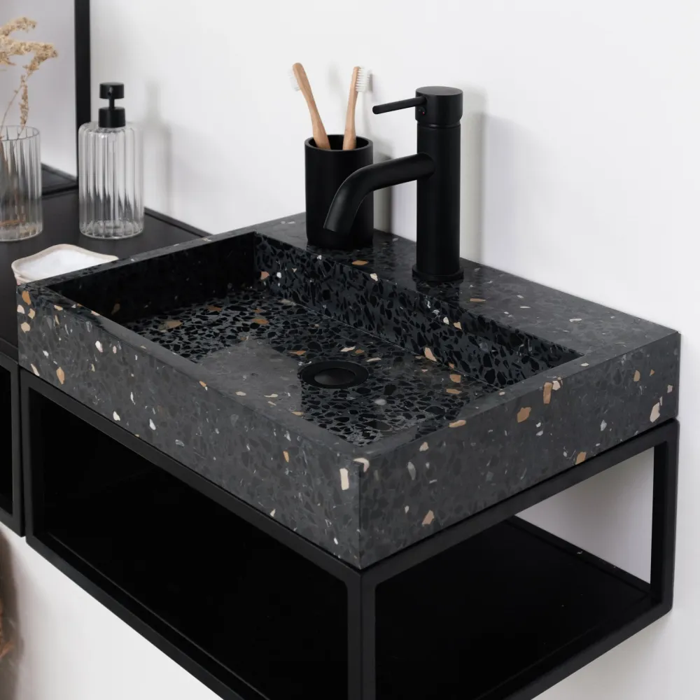 Lavabo de Mármol George con Orificio para Griferí - Terrazo Negro