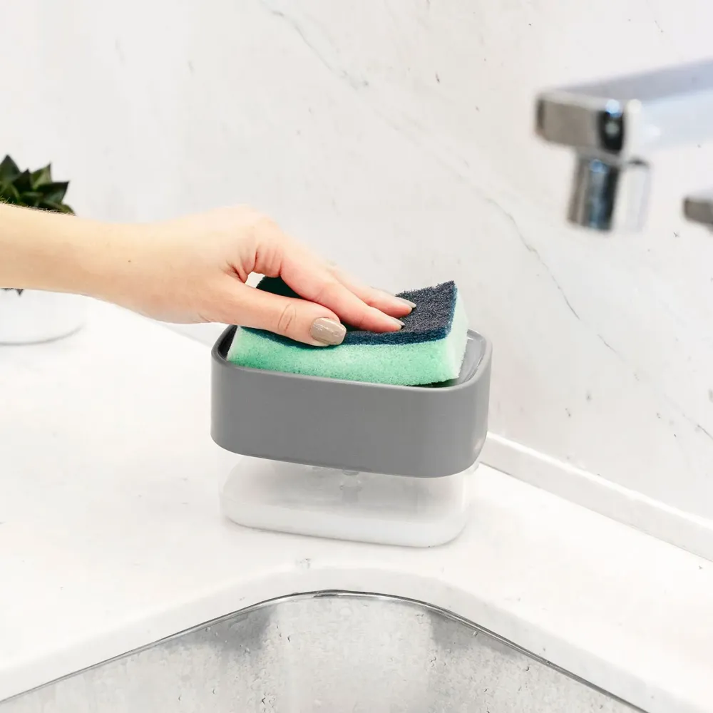 Dispensador para detergente y esponja trium color plomo. Madehome