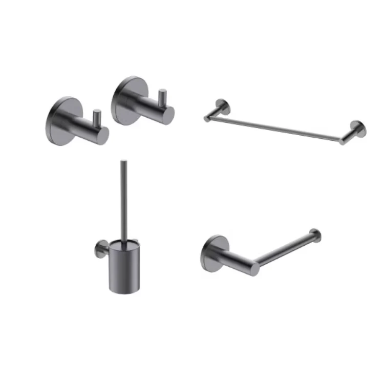Conjunto accesorios baño ESSENTIAL Medimex | Toallero, portarrollos, perchas y escobillero | 6 Acabados Niquel