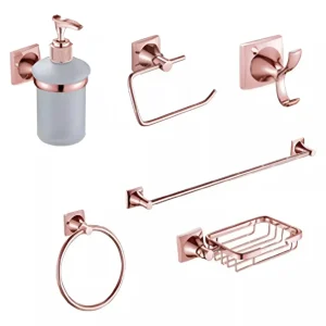 Juego Accesorios Baño 6 Piezas Meer Metal Color Oro Rosado
