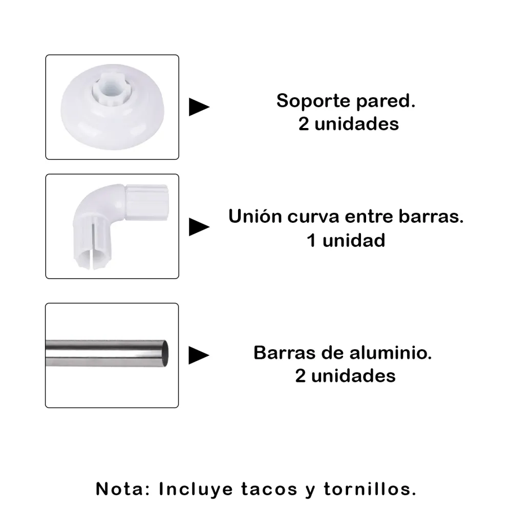 Barra de cortina de Ducha - Modelo L, Plata MERCURY HOME