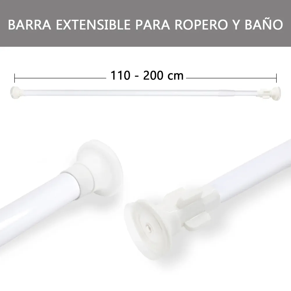 Barra extensible para ropero y cortina de ducha - 110 200 cm Blanco MERCURY HOME