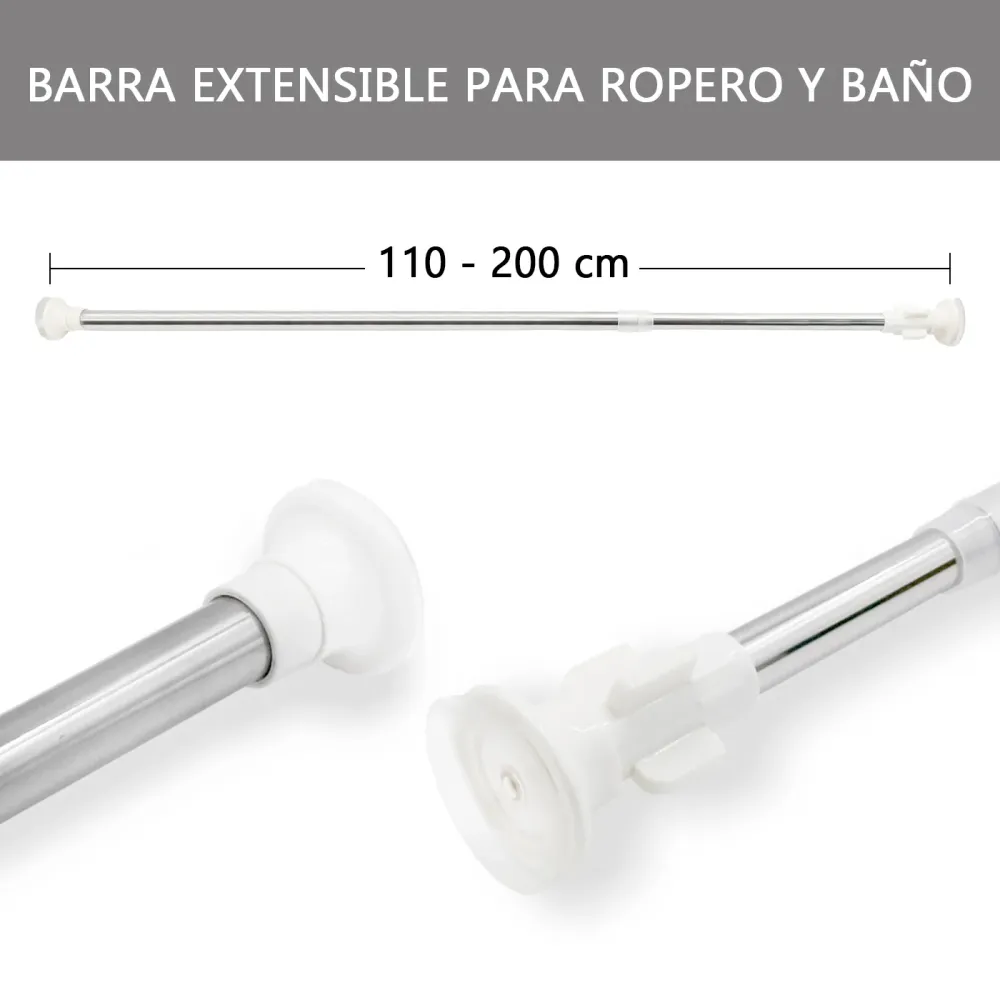 Barra extensible para ropero y cortina de ducha - 110 200 cm Plata MERCURY HOME