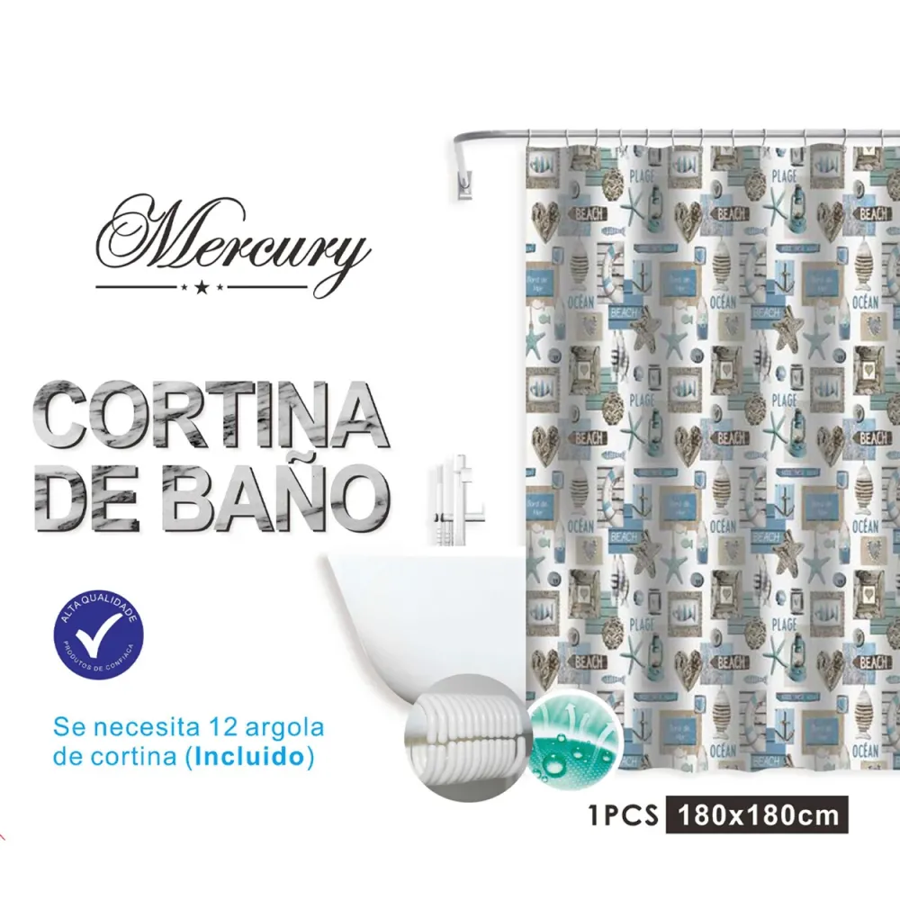 Cortina de baño impermeable de diseño moderno - Océano MERCURY HOME