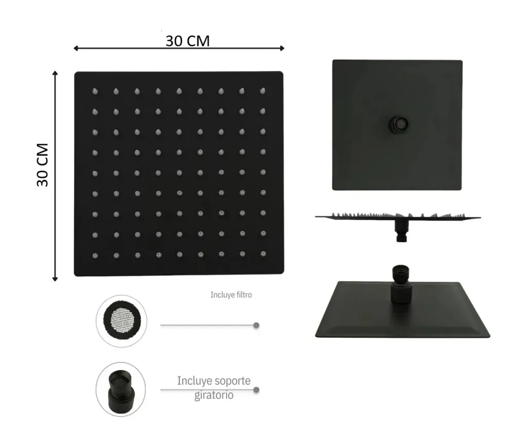 Regadera Cuadrada 30 cm Negra MERCURY