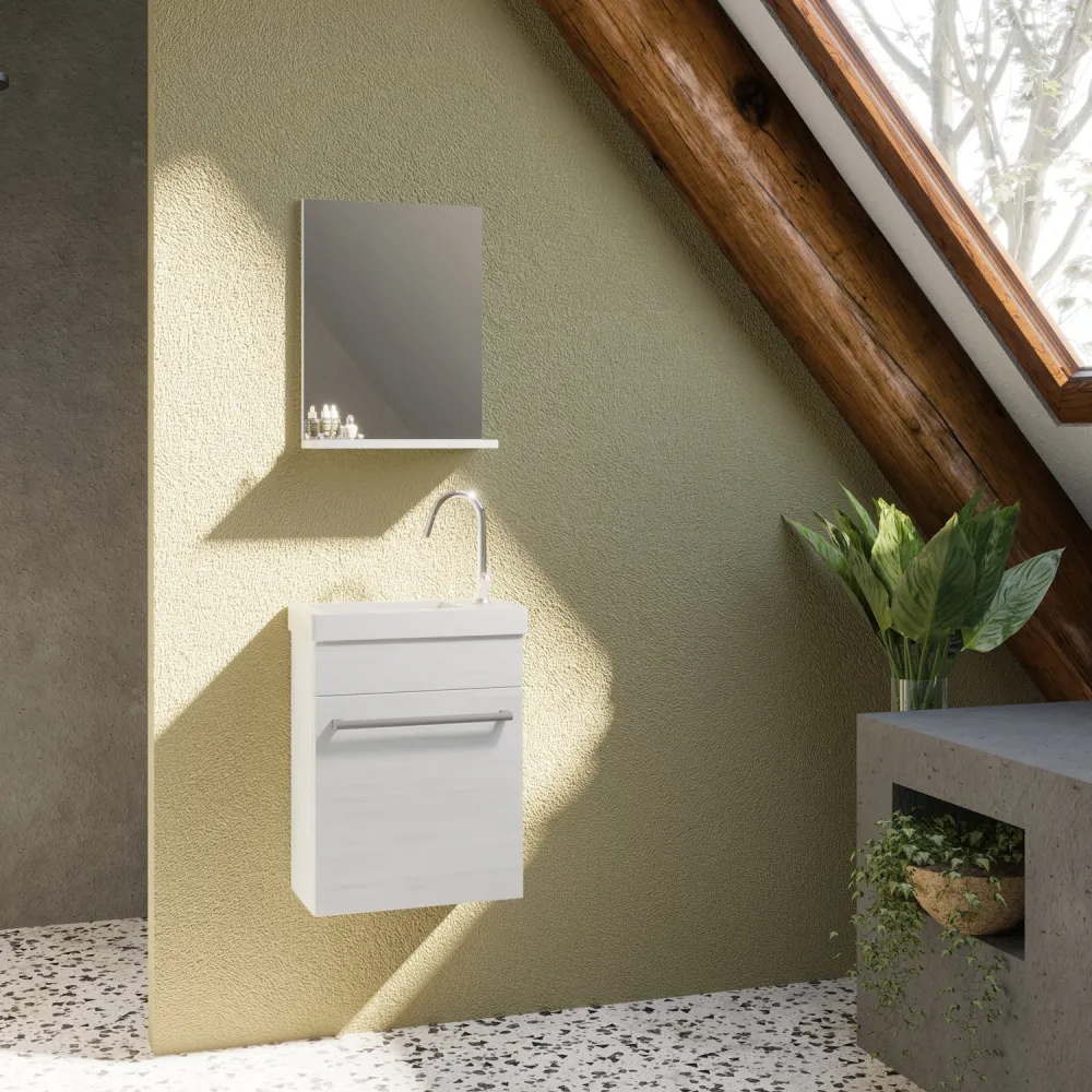 Mobile bagno con lavabo e specchiera Pick - Rovere Grigio | Fácil Instalación | Sin Taladro