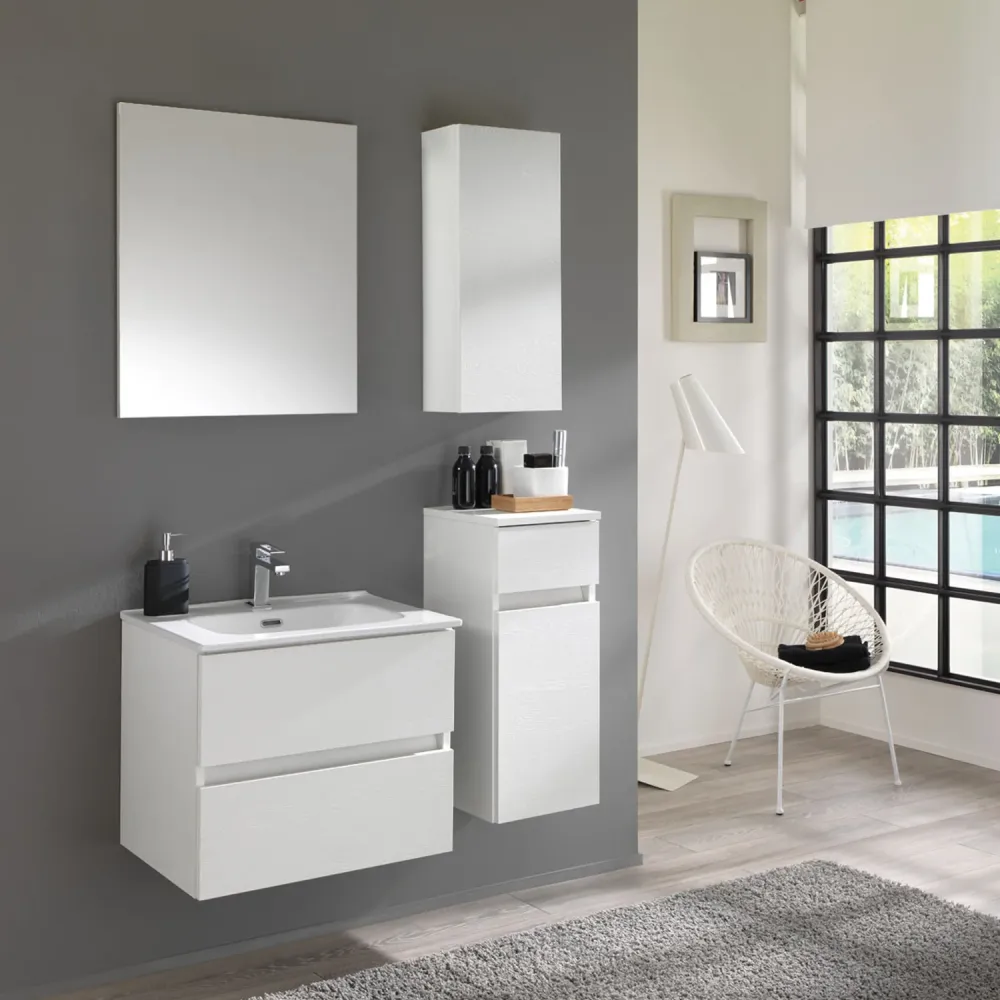 Mobile bagno sospeso Kora01 cm 90x190x46 bianco frassinato