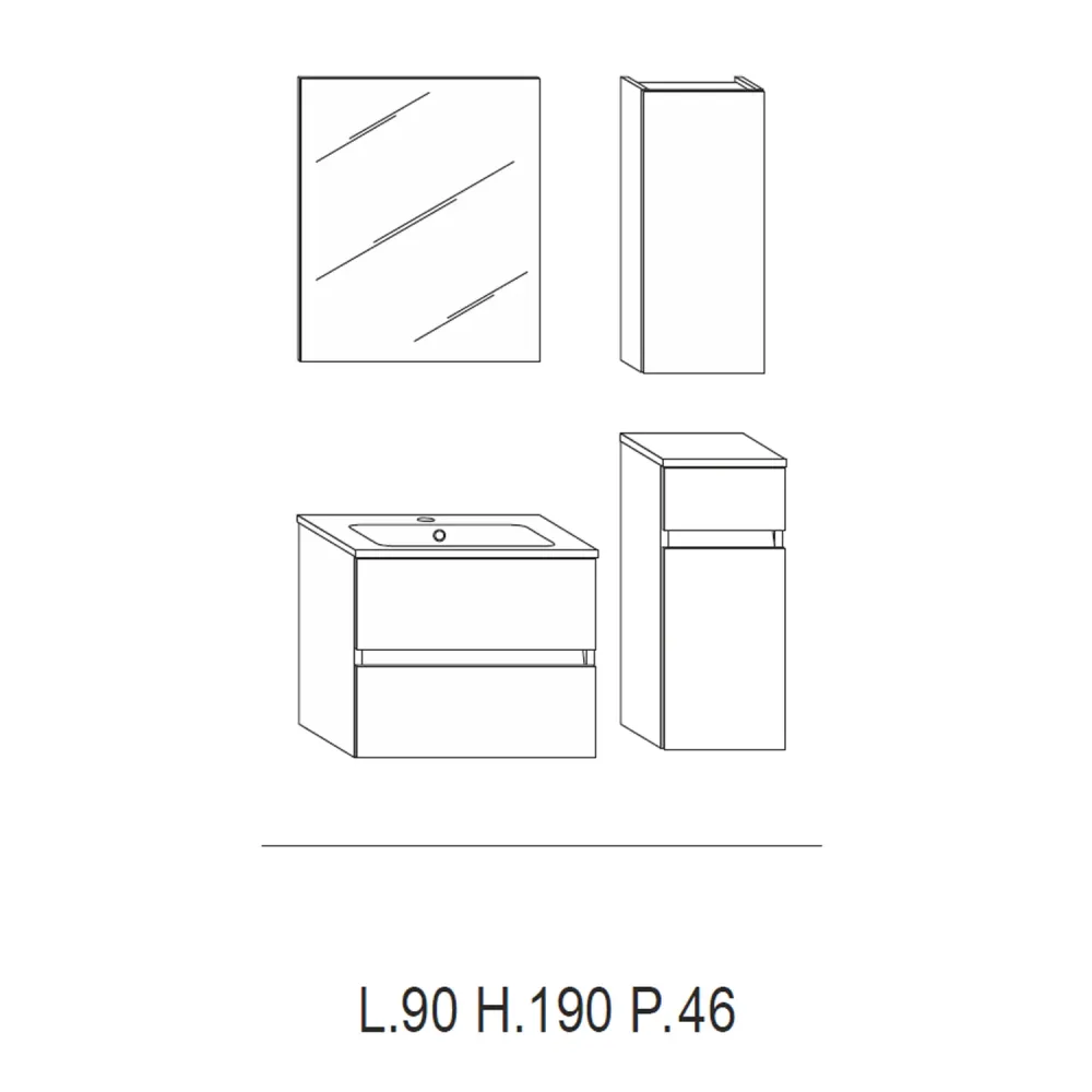 Mobile bagno sospeso Kora01 cm 90x190x46 bianco frassinato
