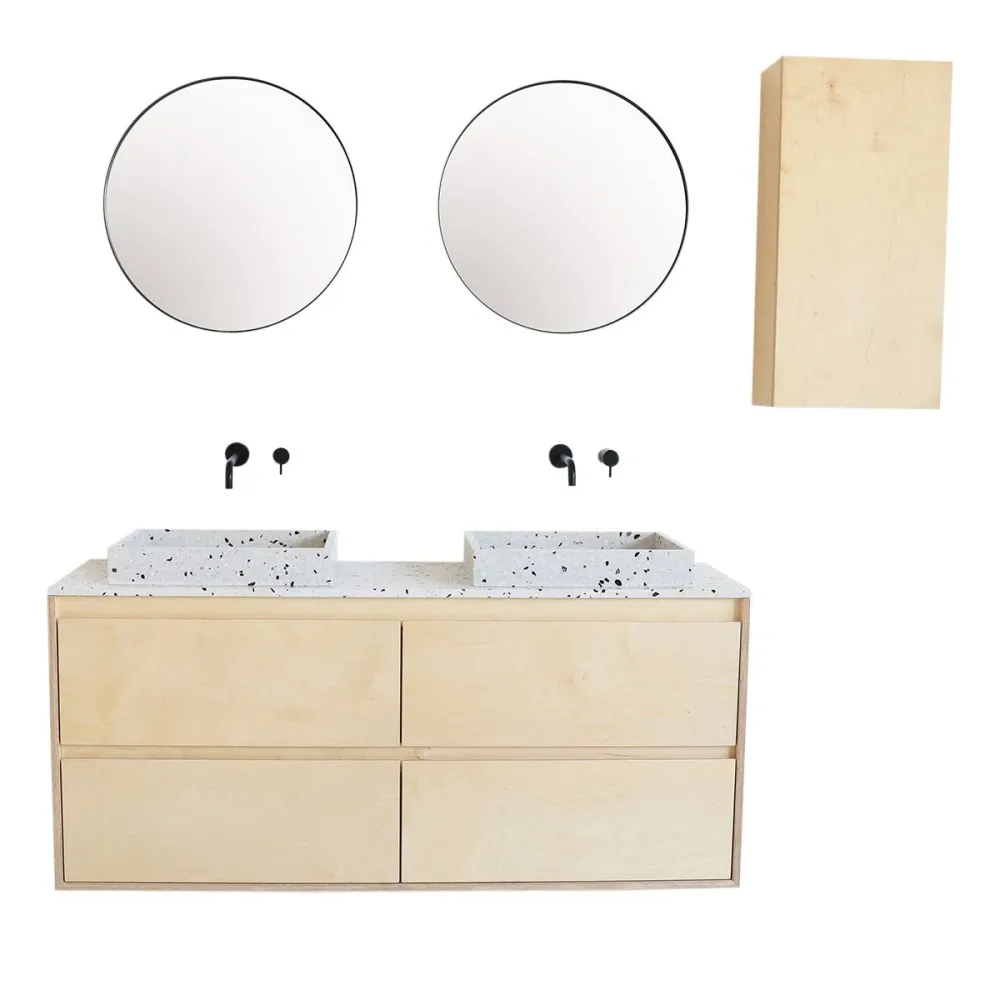 Mobiliario de baño - Lavabo Terrazo Blanco George - Abedul - (150 cm) - ANN