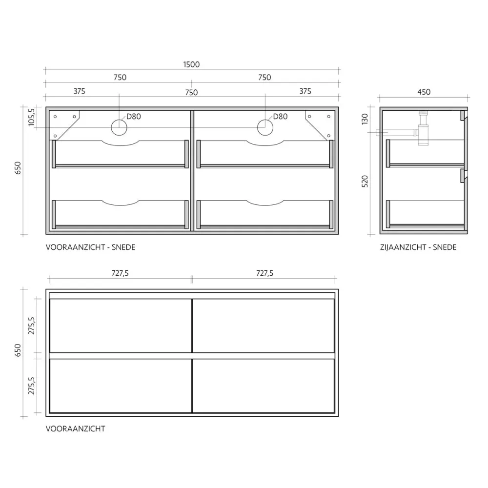 Mobiliario de baño - Lavabo White Marble George - Abedul - (150 cm) - ANN
