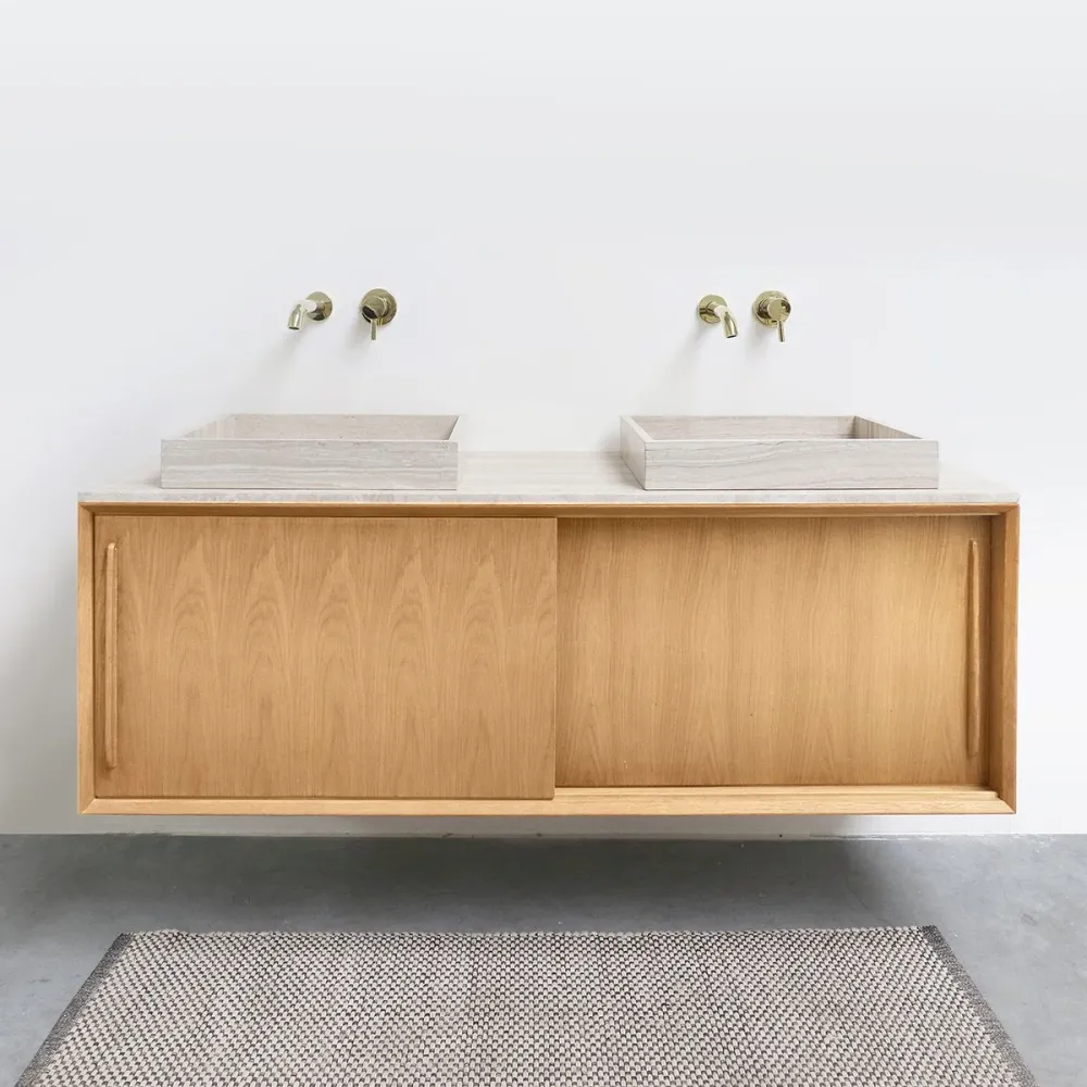 Mobiliario de baño - Mármol Beige - Lavabo Chapa George - Roble (150 cm) - Nestor