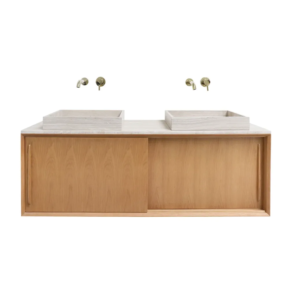 Mobiliario de baño - Mármol Beige - Lavabo Chapa George - Roble (150 cm) - Nestor