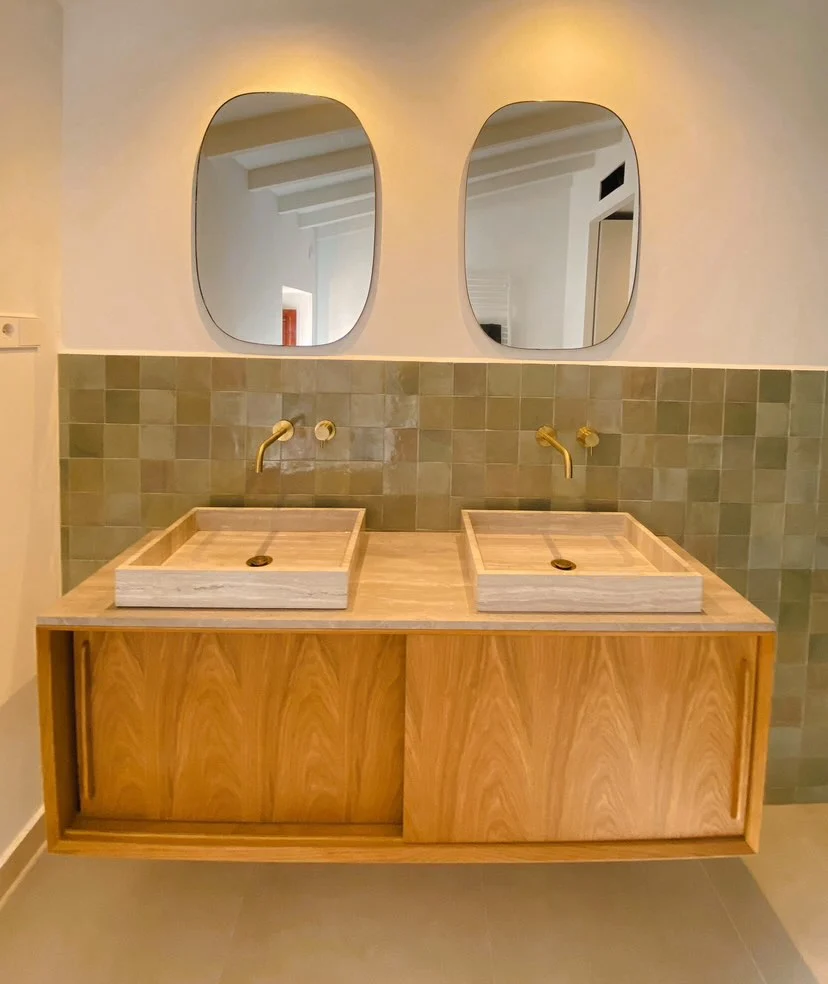 Mobiliario de baño - Mármol Beige - Lavabo Chapa George - Roble (150 cm) - Nestor