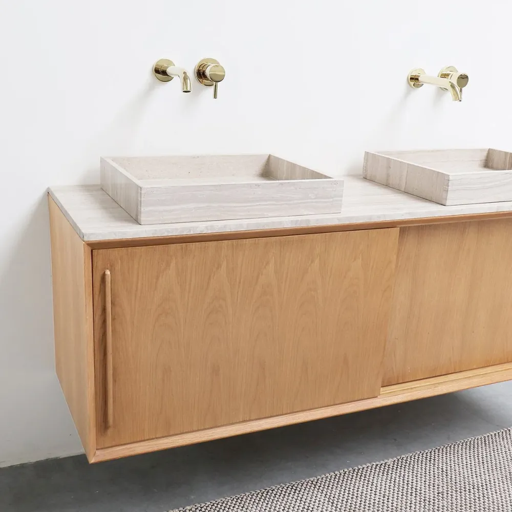 Mobiliario de baño - Mármol Beige - Lavabo Chapa George - Roble (150 cm) - Nestor