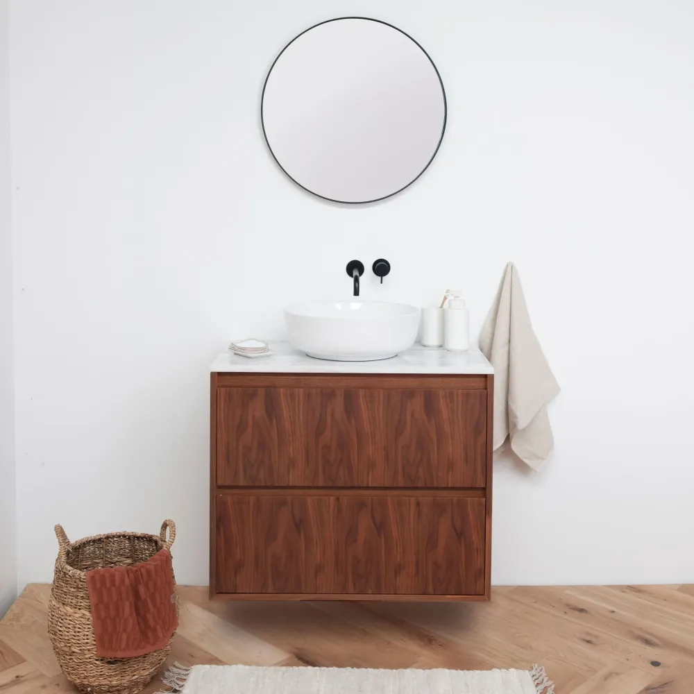 Mobiliario de baño - Mármol blanco - Lavabo Alexis II - Nogal - (80 cm) - ANN