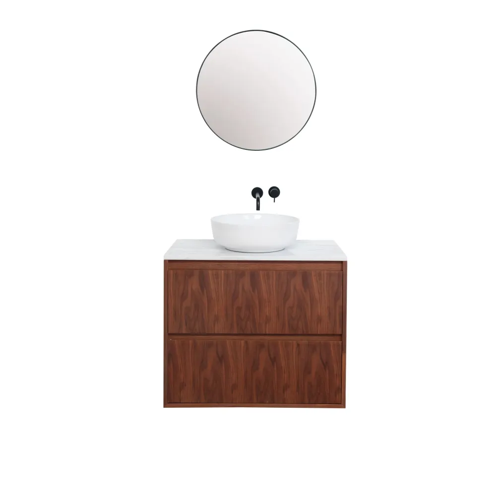 Mobiliario de baño - Mármol blanco - Lavabo Alexis II - Nogal - (80 cm) - ANN