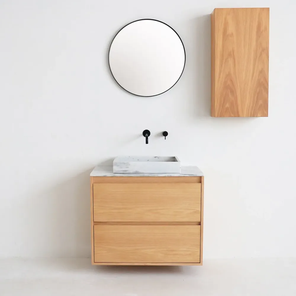 Mobiliario de baño - Mármol blanco - Lavabo George - Roble - (80 cm) - ANN