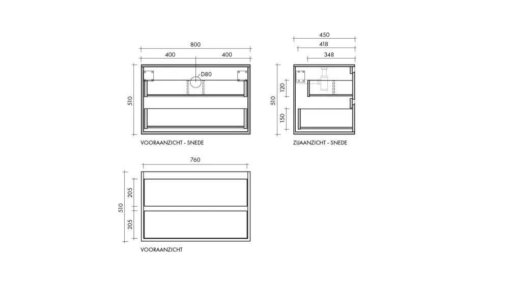 Mobiliario de baño - Mármol blanco - Lavabo George - Roble - (80 cm) - ANN