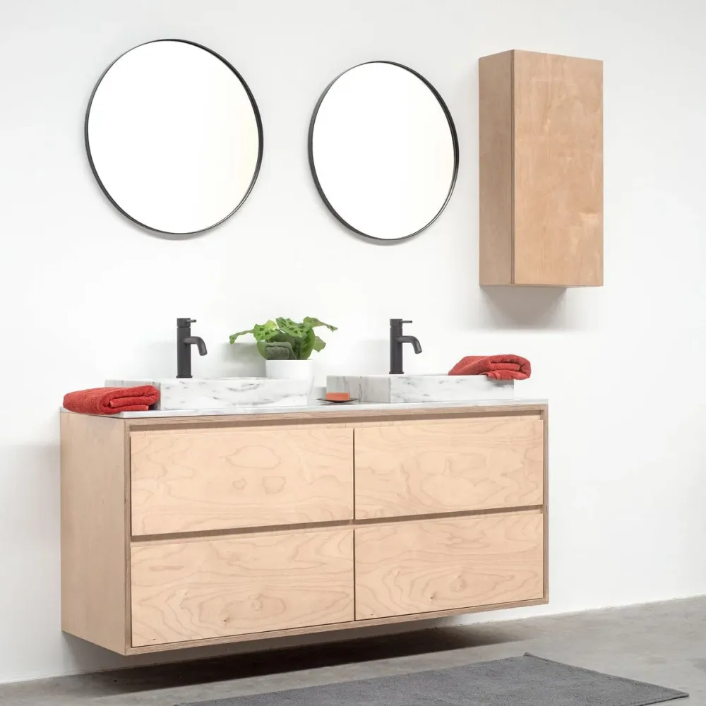 Mobiliario de baño - Mármol blanco - Lavabo George II - Abedul - (150 cm) - ANN