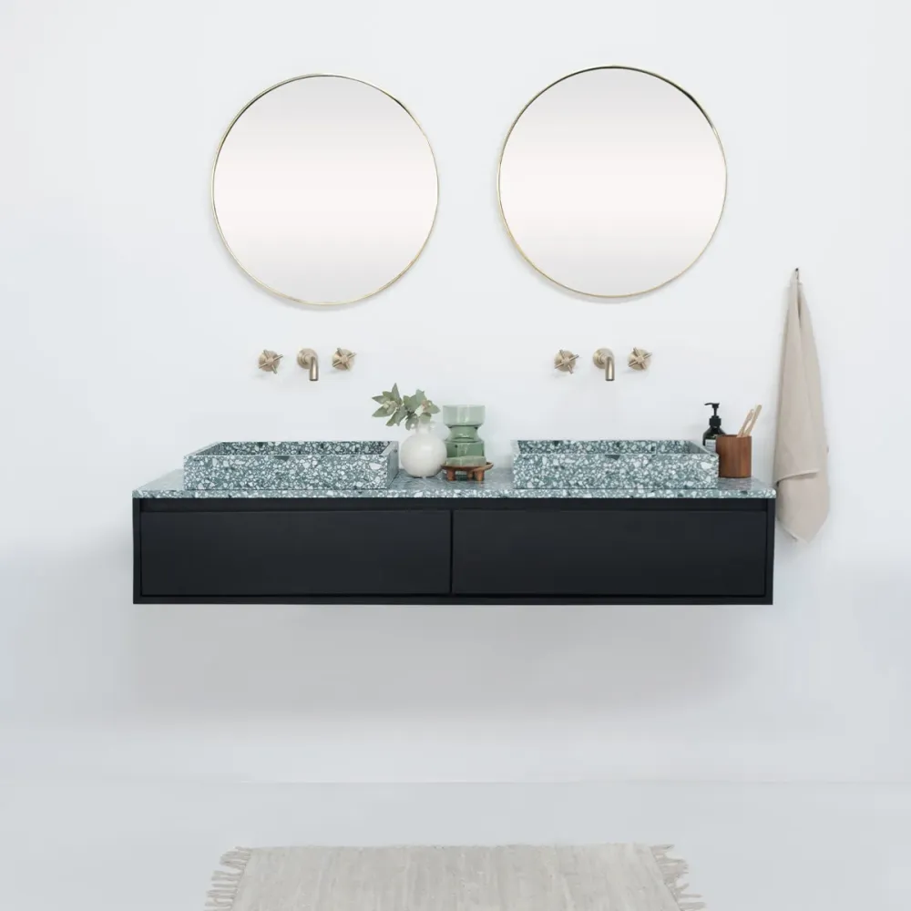 Mueble de baño Ann corto - Roble negro - Terrazo verde - 150x25 cm