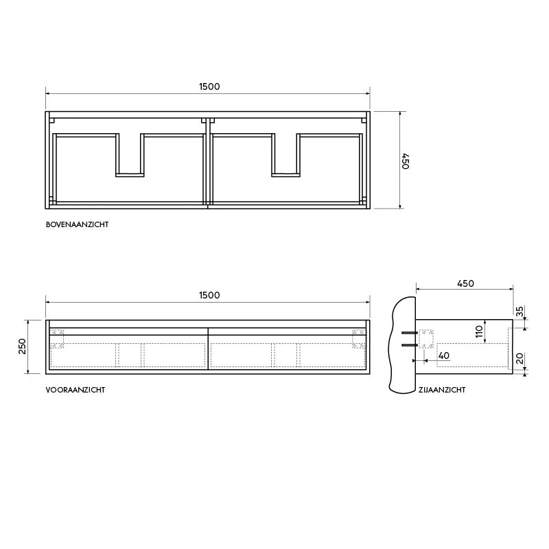 Mueble de baño Ann Kort - Nogal - Alexis II - 150 cm