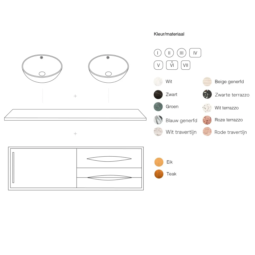 Mueble de baño Bill Teca - Mármol Blanco Marcel - Mármol Blanco George