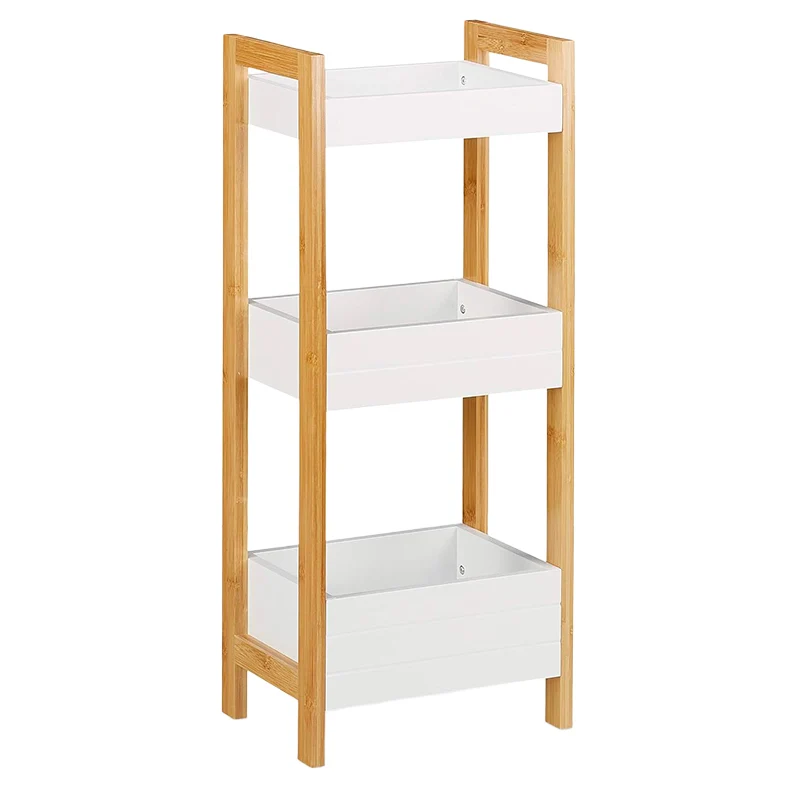 Mueble Baño Cocina 3 Niveles Con Cestas Estante Hogar Bambú Blanco Claro