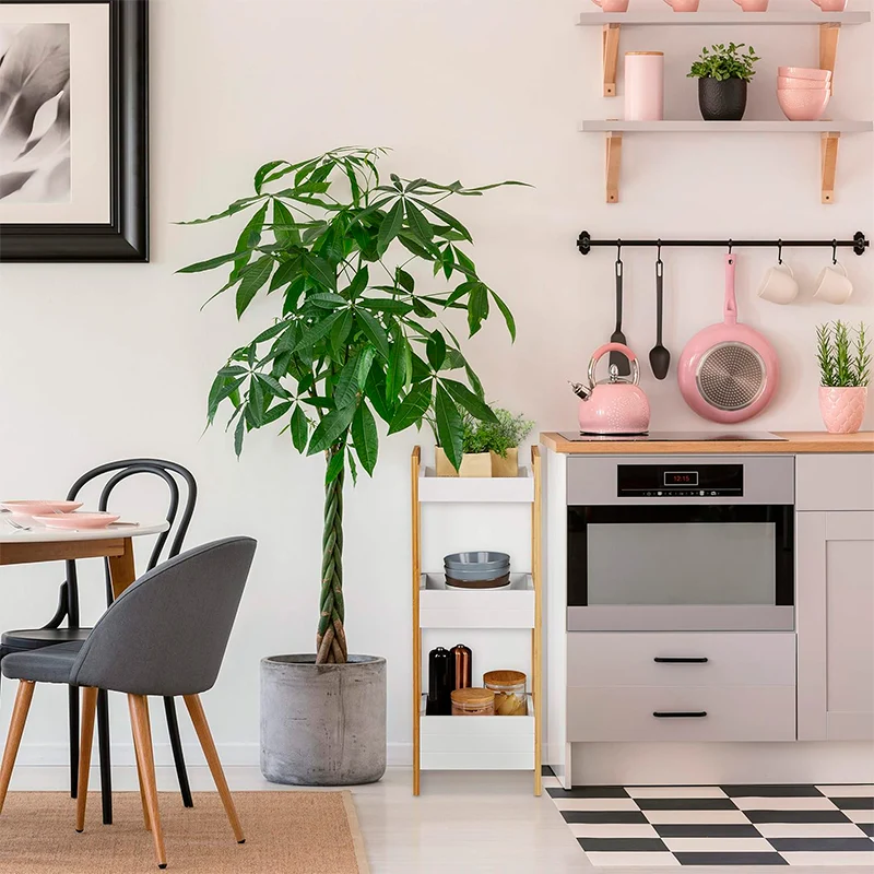 Mueble Baño Cocina 3 Niveles Con Cestas Estante Hogar Bambú Blanco Claro