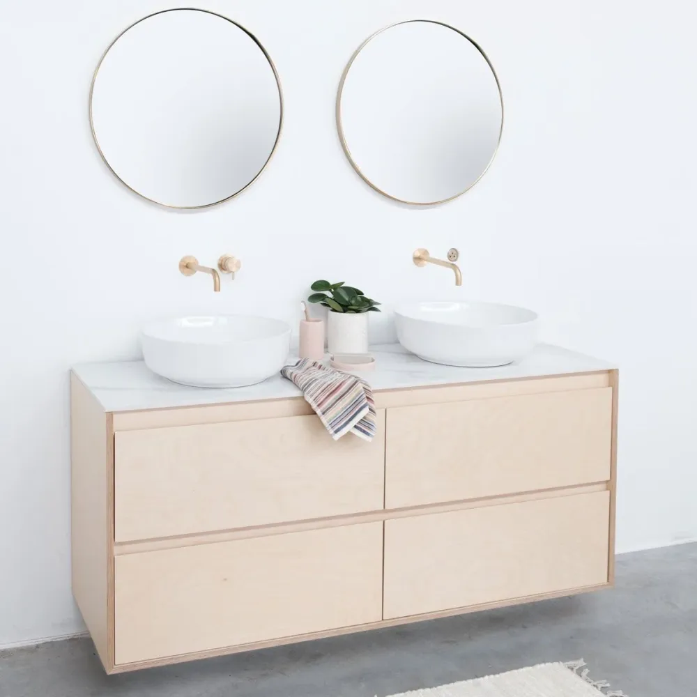 Mueble de baño con lavabo - Berk Ann - Cerámica blanca - Lavabo Alexis II - 150 cm