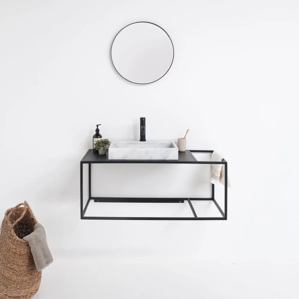 Mueble de baño Elisa Negro - Lavabo de Mármol George Blanco - Sin remolque