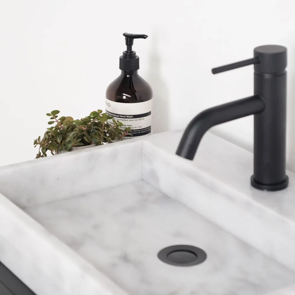 Mueble de baño Elisa Negro - Lavabo de Mármol George Blanco - Sin remolque