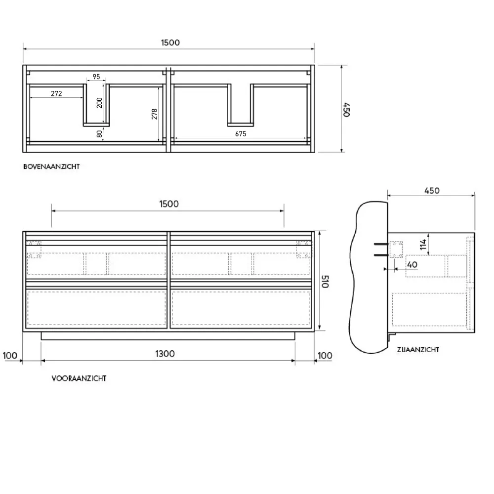 Mueble de baño Fien Roble - Lavabo y plato de terrazo - 150 cm
