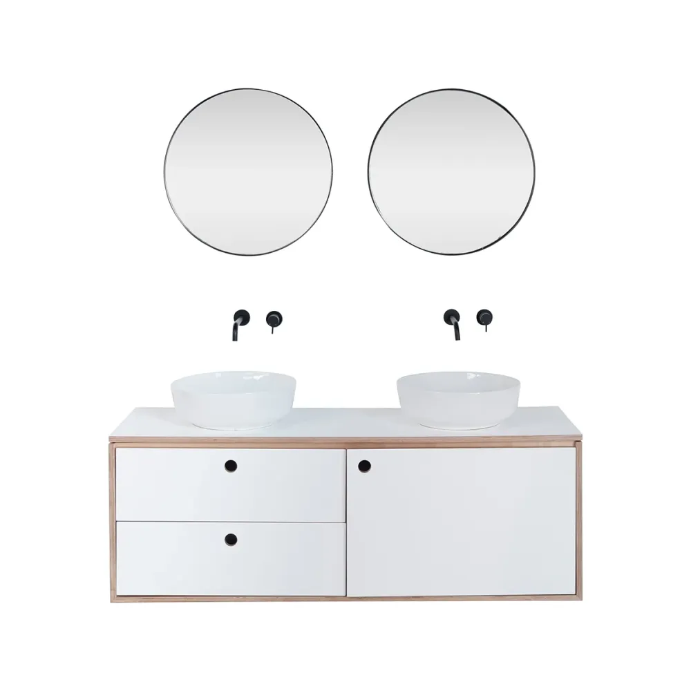 Mueble de baño flotante de madera blanca Troyes - Lavabos Alexis II