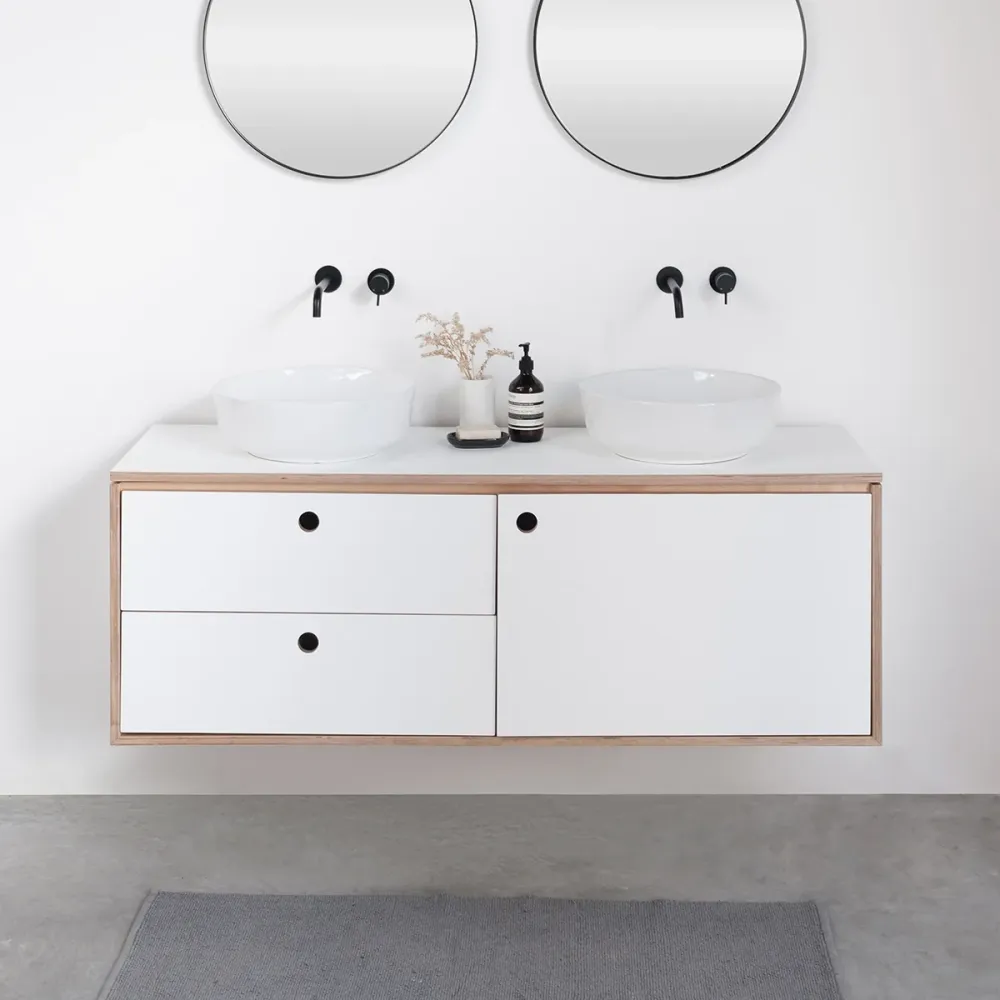 Mueble de baño flotante de madera blanca Troyes - Lavabos Alexis II