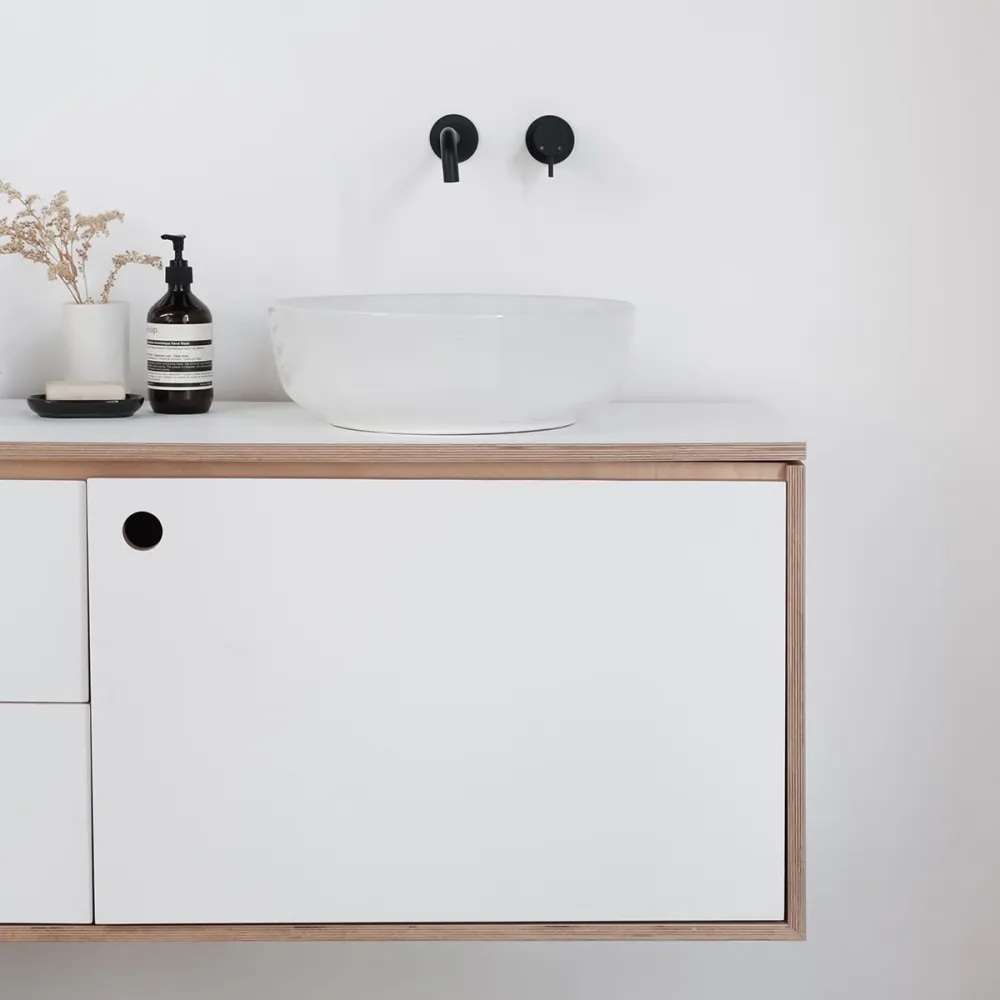 Mueble de baño flotante de madera blanca Troyes - Lavabos Alexis II