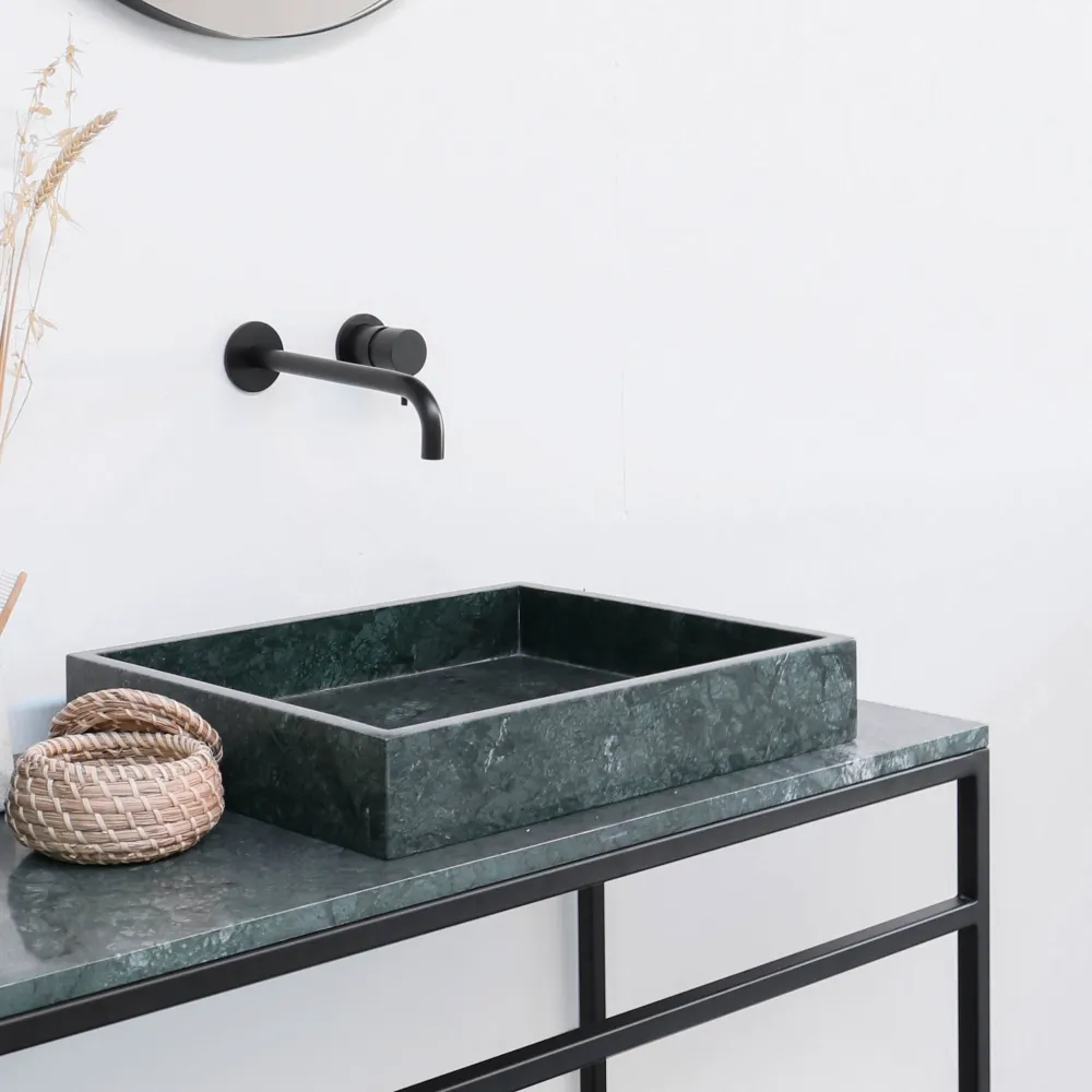 Mueble de baño industrial - Estructura de acero negro - Mármol verde (150 cm) - Jules