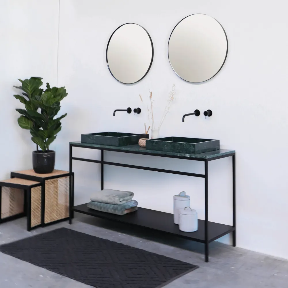 Mueble de baño industrial - Estructura de acero negro - Mármol verde (150 cm) - Jules